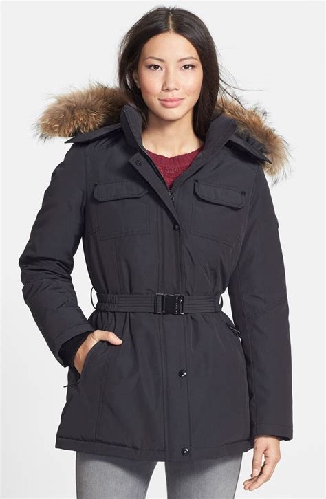 michael kors faux fur trim belted puffer jacket|Faux Fur Trim Puffer Jacket .